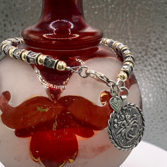 Silpada VERY RARE HTF Sterling & 14K Gold Filled Bead Roman Coin Charm Bracelet - Picture 4 of 15
